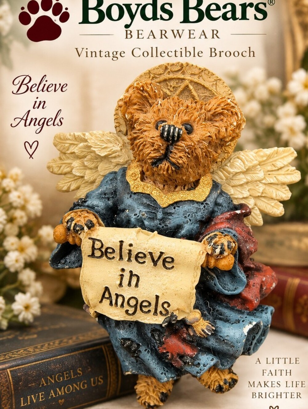 Vintage Boyds Bears Believe in Angels BearWear Resin Brooch Angel Pin